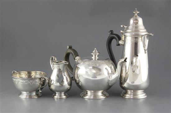 A late 1960s 18th century style Irish silver four piece tea set, by Royal Irish Silver Ltd?, gross 70.5 oz.